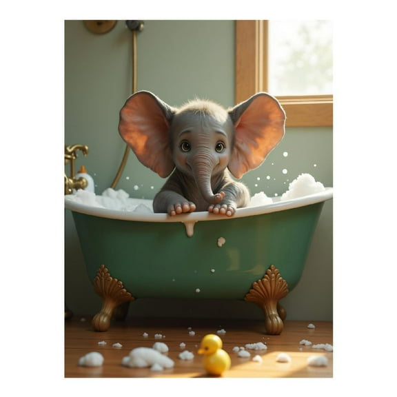 Diamond Art Kits for Adults, Elephant Bath Time Cuteness 5D Diamond Painting Kits for Adults Beginners, DIY Full Drill Diamond Painting, Gem Art and Crafts 12x16