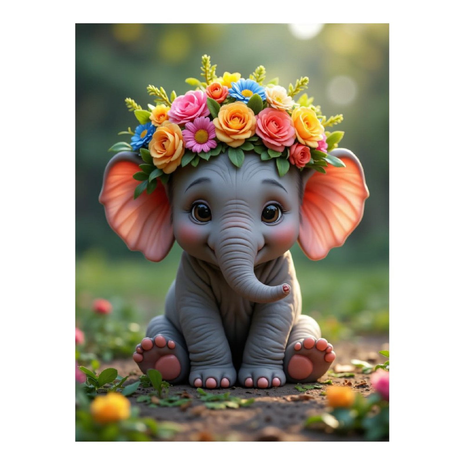 Diamond Art Kits for Adults, Elephant With Floral Headpiece 5D Diamond Painting Kits for Adults Beginners, DIY Full Drill Diamond Painting, Gem Art and Crafts 12x16