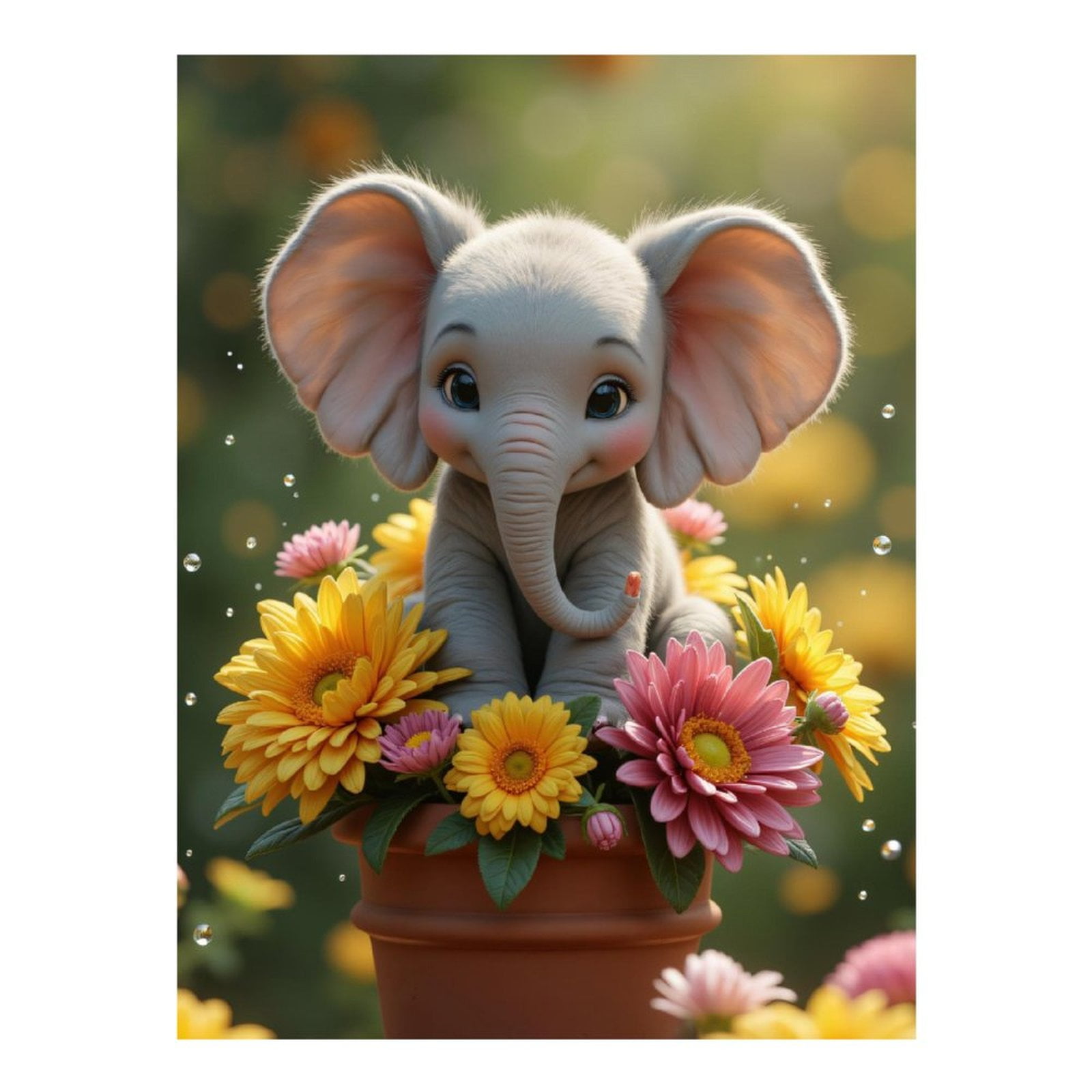 Diamond Art Kits for Adults, Elephant In Flower Pot 5D Diamond Painting Kits for Adults Beginners, DIY Full Drill Diamond Painting, Gem Art and Crafts 12x16