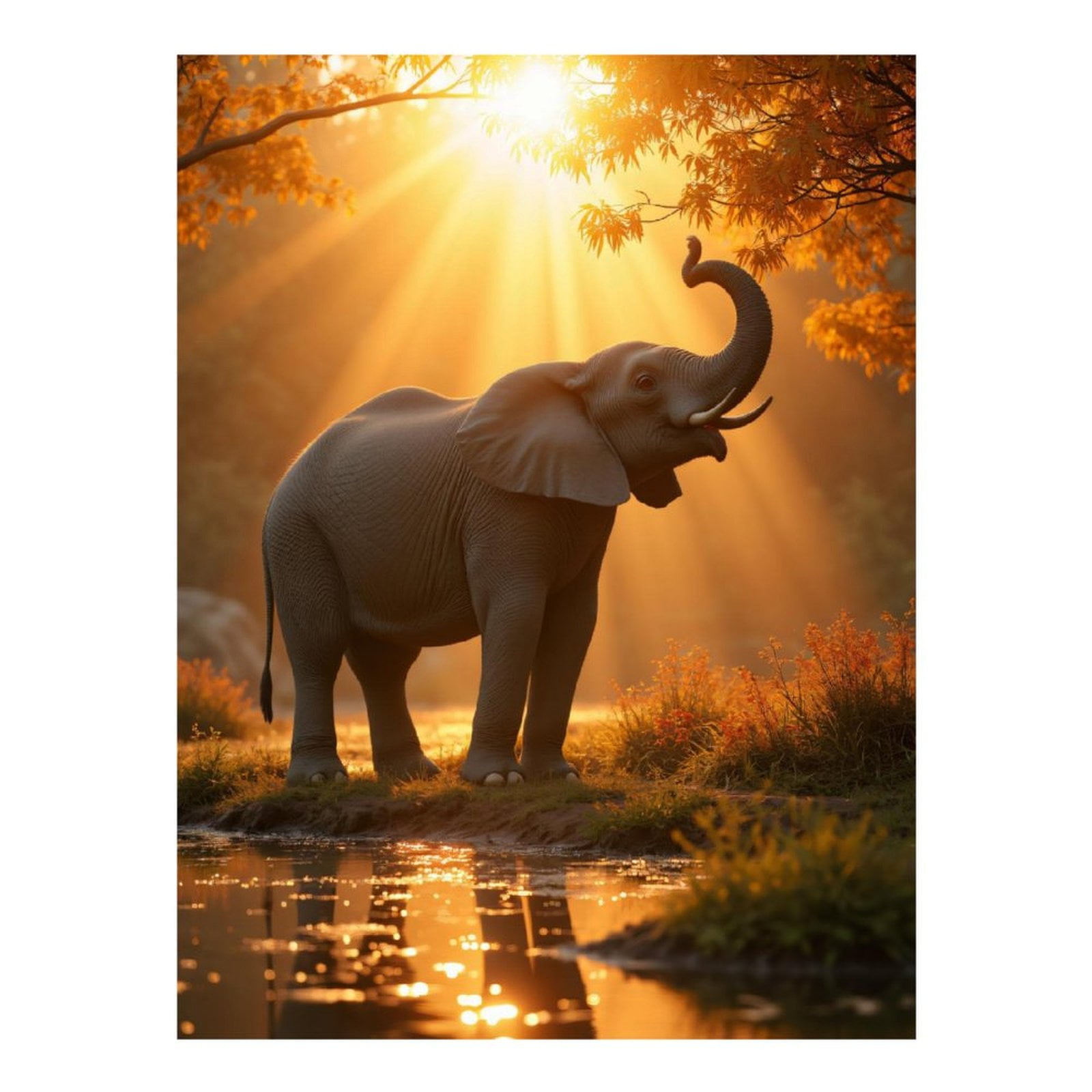 Diamond Art Kits for Adults, Elephant Sunset Reflection Stream 5D Diamond Painting Kits for Adults Beginners, DIY Full Drill Diamond Painting, Gem Art and Crafts 12x16