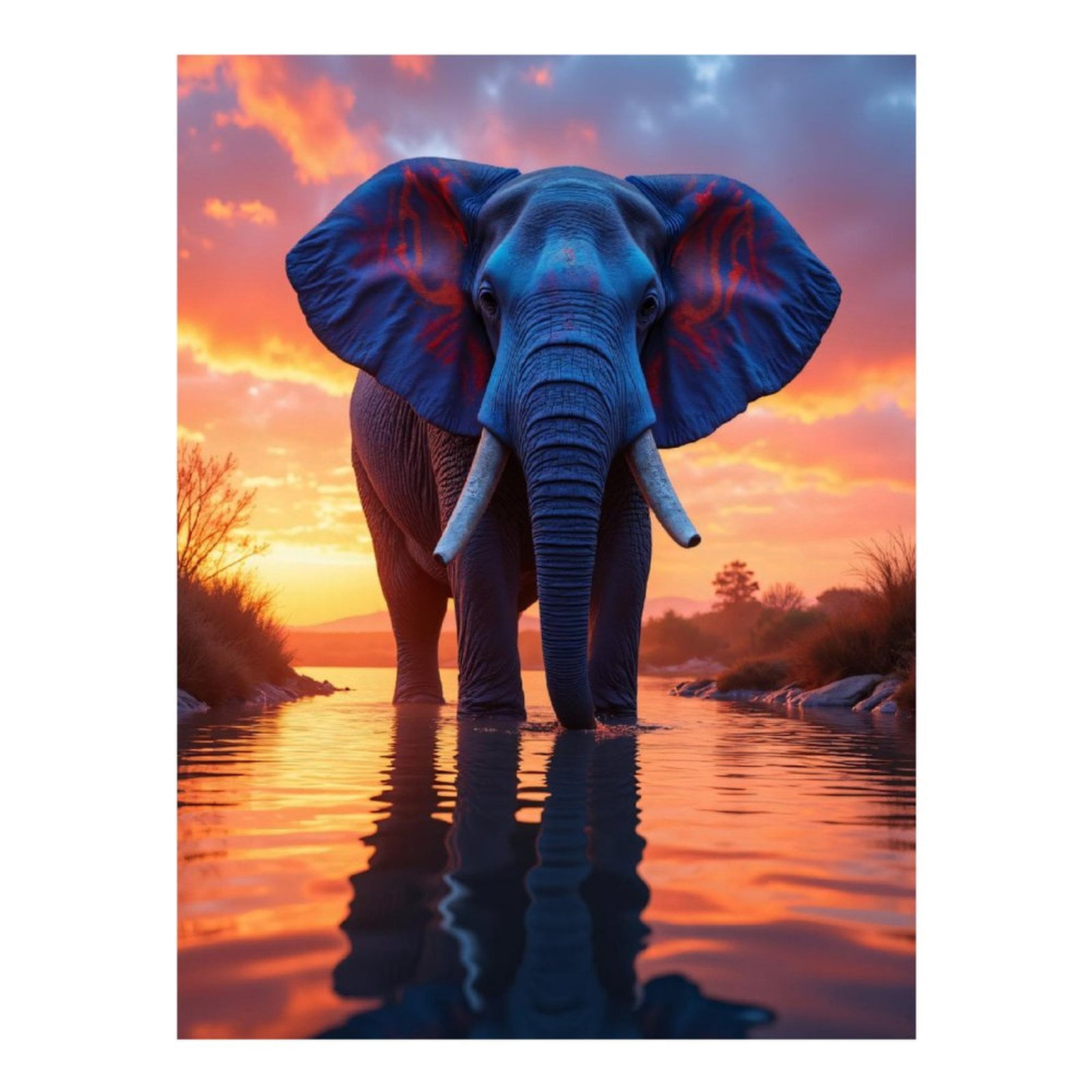 Diamond Art Kits for Adults, Elephant Sunset Reflection Watercolor 5D Diamond Painting Kits for Adults Beginners, DIY Full Drill Diamond Painting, Gem Art and Crafts 12x16