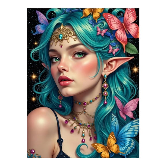 Diamond Art Kits for Adults, Enchanting Elf With Colorful Butterflies 5D Diamond Painting Kits for Adults Beginners, DIY Full Drill Diamond Painting, Gem Art and Crafts 12x16