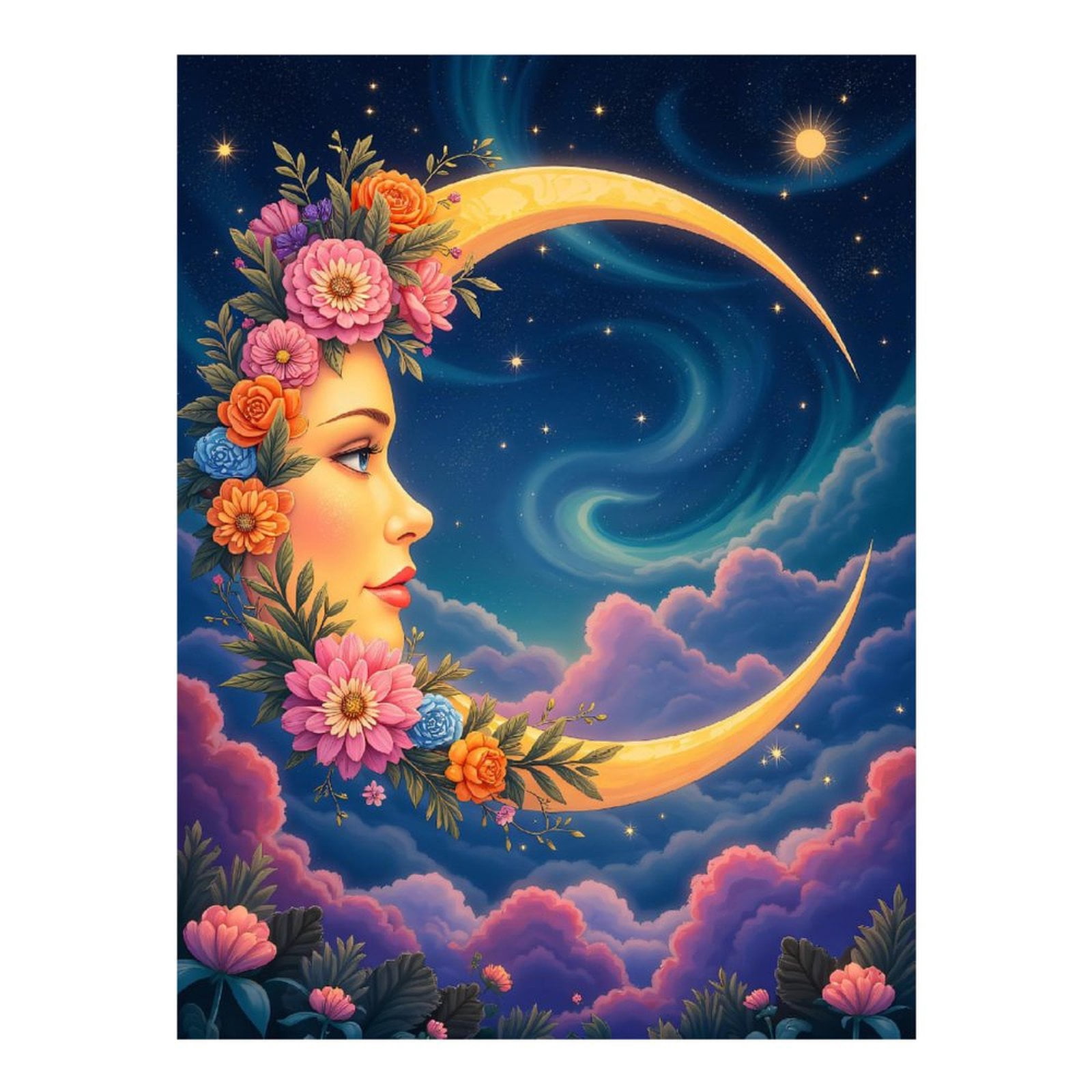 Diamond Art Kits for Adults, Face Moon Flowers Night Sky 5D Diamond Painting Kits for Adults Beginners, DIY Full Drill Diamond Painting, Gem Art and Crafts 12x16