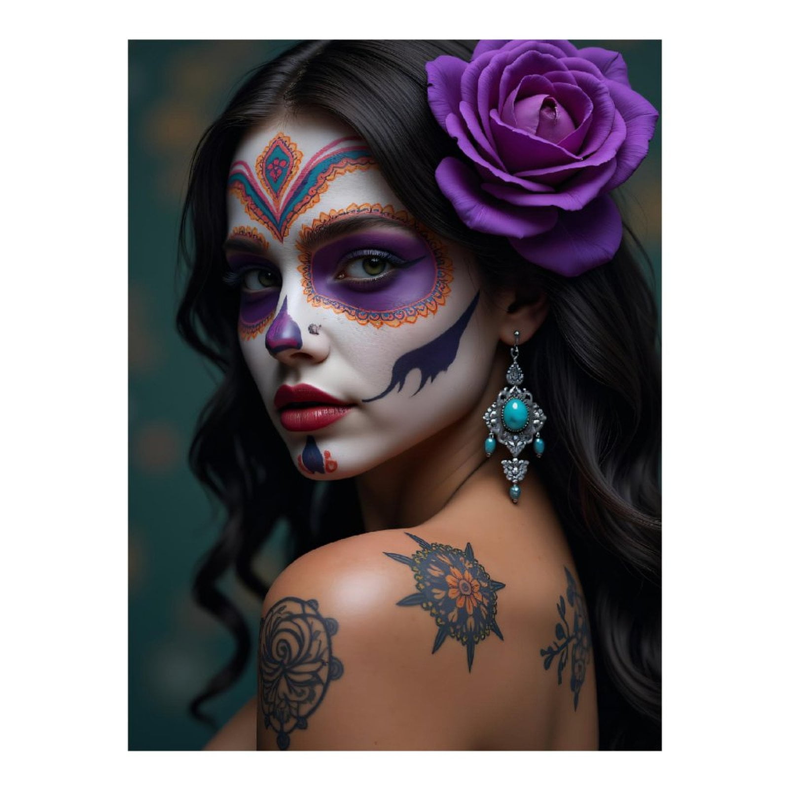 Diamond Art Kits for Adults, Face Paint Purple Rose Tattoos 5D Diamond Painting Kits for Adults Beginners, DIY Full Drill Diamond Painting, Gem Art and Crafts 12x16