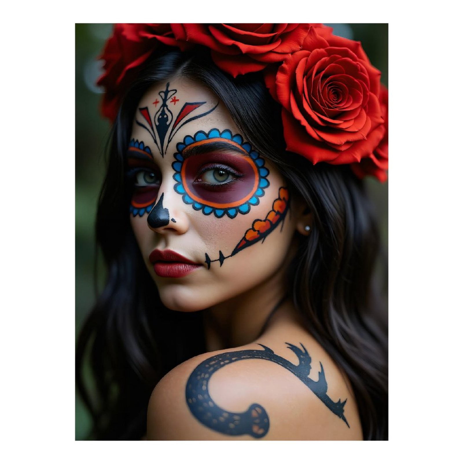 Diamond Art Kits for Adults, Face Paint Red Roses Tattoo Art 5D Diamond Painting Kits for Adults Beginners, DIY Full Drill Diamond Painting, Gem Art and Crafts 12x16