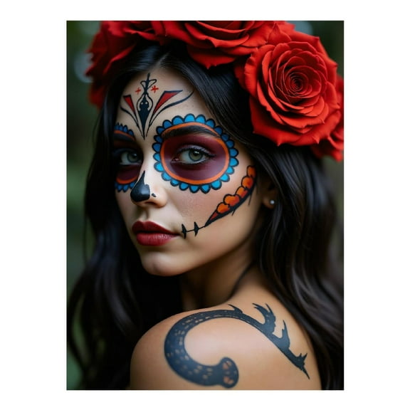 Diamond Art Kits for Adults, Face Paint Red Roses Tattoo Art 5D Diamond Painting Kits for Adults Beginners, DIY Full Drill Diamond Painting, Gem Art and Crafts 12x16