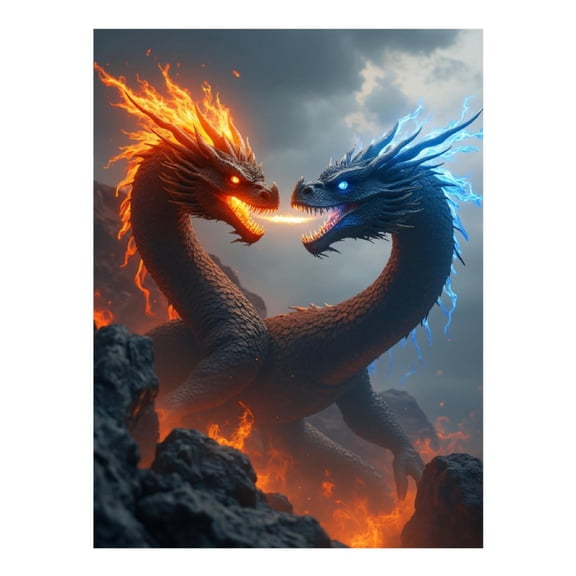 Diamond Art Kits for Adults, Fiery Dual Dragons Battle Sky 5D Diamond Painting Kits for Adults Beginners, DIY Full Drill Diamond Painting, Gem Art and Crafts 12x16