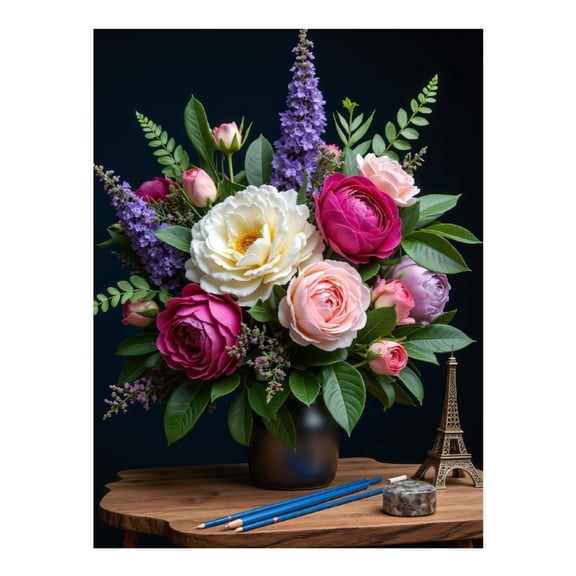 Diamond Art Kits for Adults, Floral Arrangement With Eiffel Tower Model 5D Diamond Painting Kits for Adults Beginners, DIY Full Drill Diamond Painting, Gem Art and Crafts 12x16
