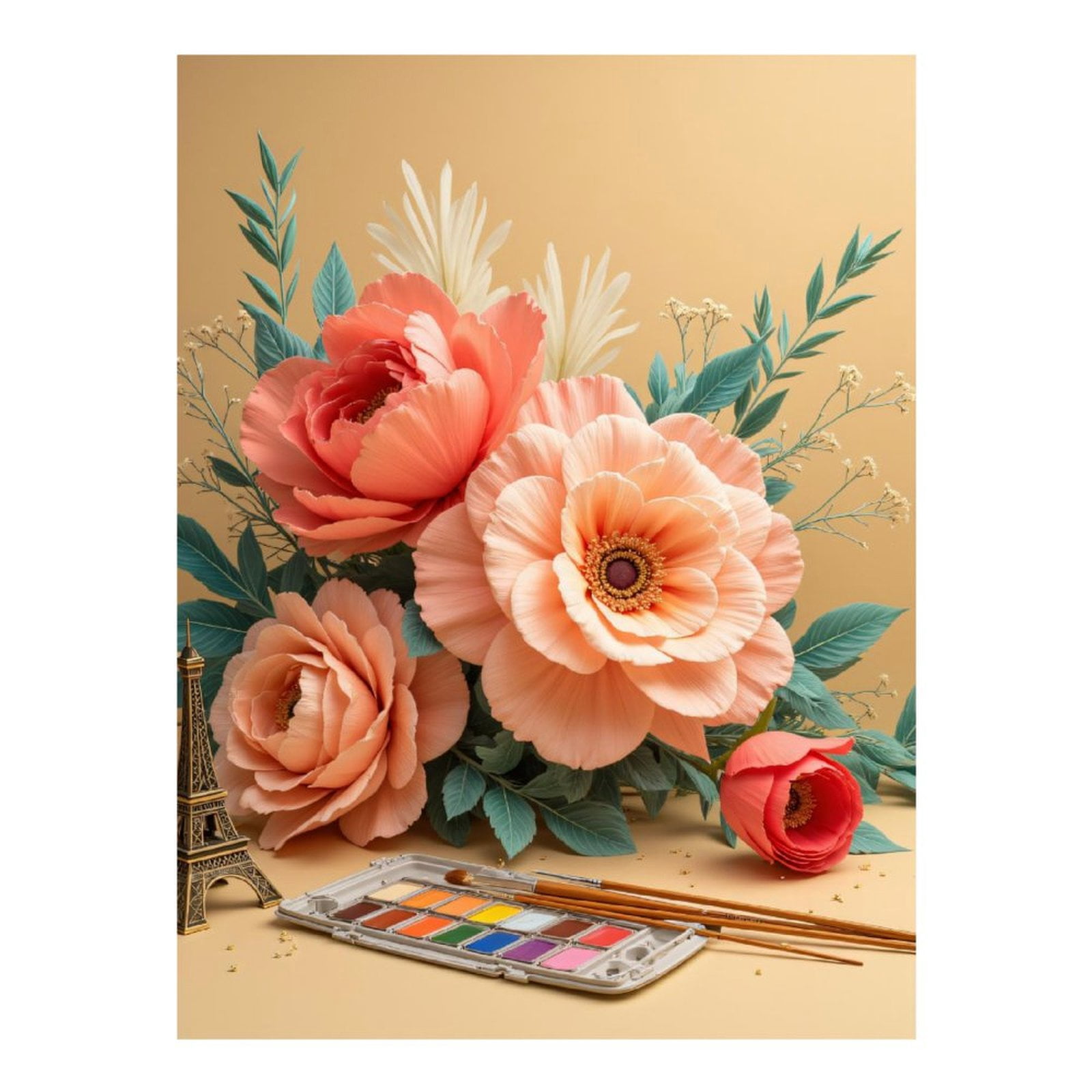 Diamond Art Kits for Adults, Floral Art Peach Blooms Watercolors Eiffel 5D Diamond Painting Kits for Adults Beginners, DIY Full Drill Diamond Painting, Gem Art and Crafts 12x16