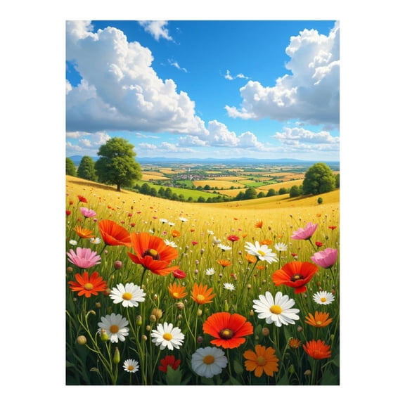 Diamond Art Kits for Adults, Floral Meadow Rolling Hills Sky 5D Diamond Painting Kits for Adults Beginners, DIY Full Drill Diamond Painting, Gem Art and Crafts 12x16