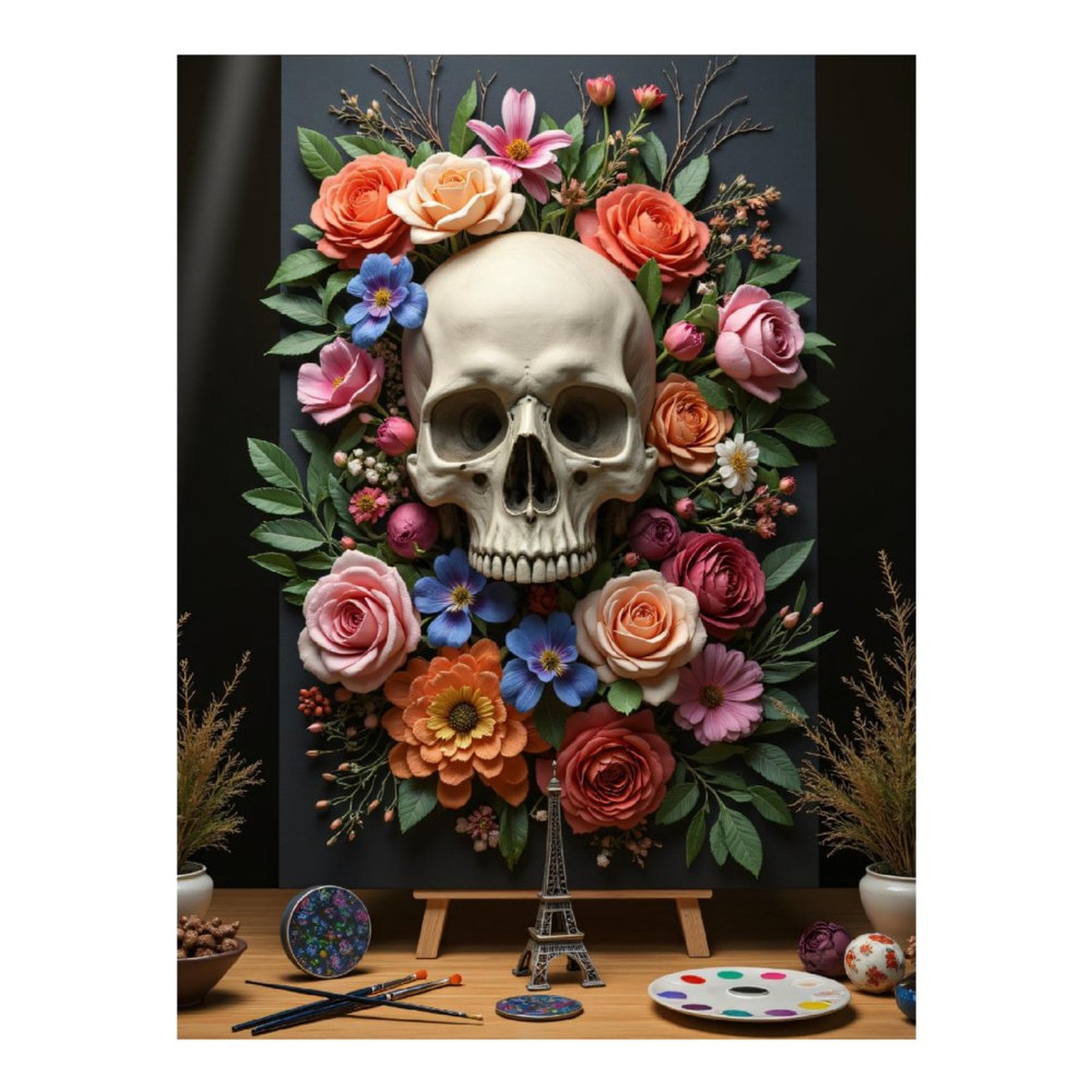 Diamond Art Kits for Adults, Floral Skull Art With Painting Tools 5D Diamond Painting Kits for Adults Beginners, DIY Full Drill Diamond Painting, Gem Art and Crafts 12x16