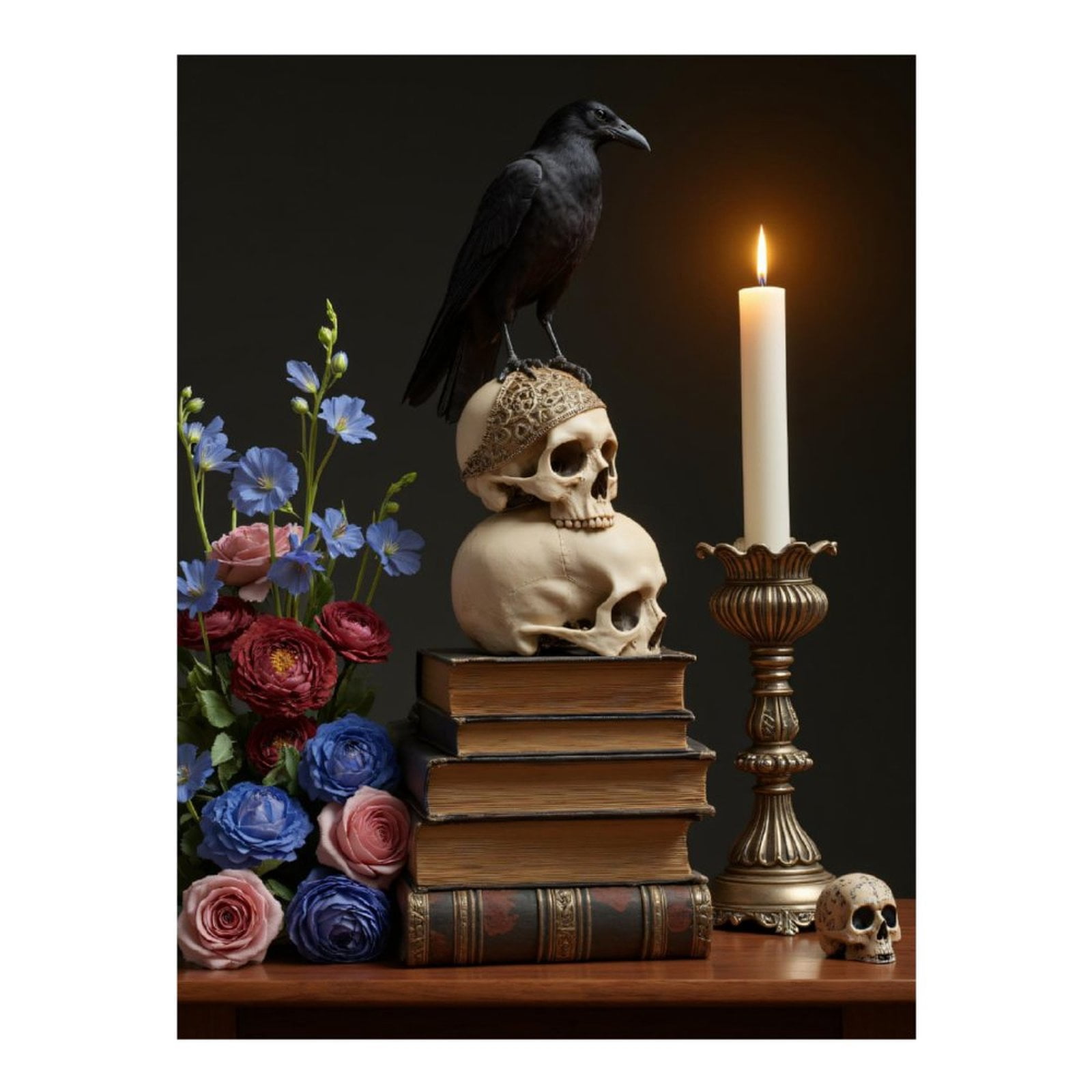 Diamond Art Kits for Adults, Floral Skull Books Candle Raven 5D Diamond Painting Kits for Adults Beginners, DIY Full Drill Diamond Painting, Gem Art and Crafts 12x16