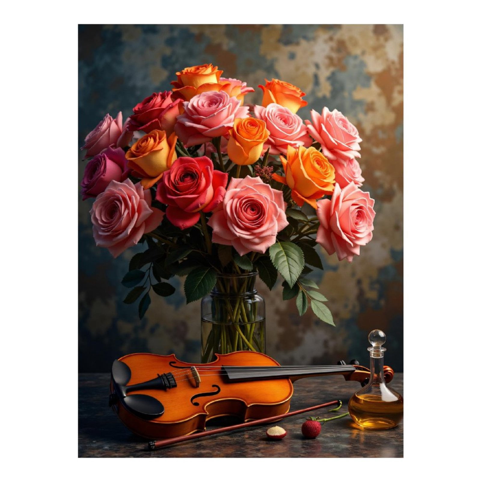 Diamond Art Kits for Adults, Floral Violin Still Life Elegant Display 5D Diamond Painting Kits for Adults Beginners, DIY Full Drill Diamond Painting, Gem Art and Crafts 12x16