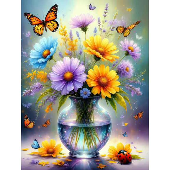 Diamond Art Kits for Adults, Flower in a Bottle 5D Diamond Painting Kits for Beginners, Full Round Drill Dot DIY Gem Art Crafts for Home  Decor 12x16Inches