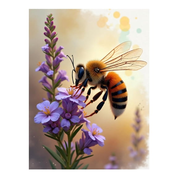 Diamond Art Kits for Adults - Flower Purple Bee Print No.203 5D Frameless Dimond Painting Kit for Adults Beginner, Round Diamond Kits for Home Wall Decor, Gift for Women