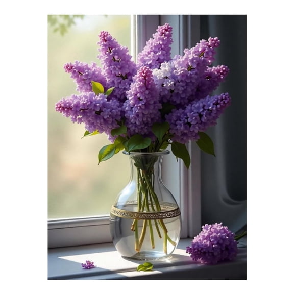 Diamond Art Kits for Adults - Flower Purple Vase Print No.211 5D Frameless Dimond Painting Kit for Adults Beginner, Round Diamond Kits for Home Wall Decor, Gift for Women
