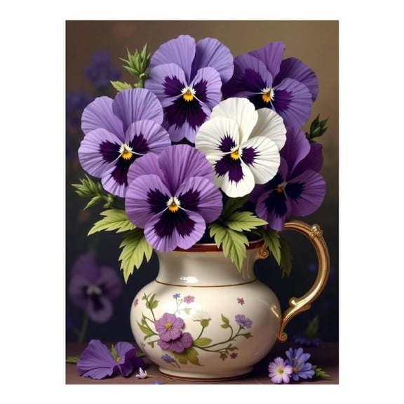 Diamond Art Kits for Adults - Flower Purple Vase Print No.247 5D Frameless Dimond Painting Kit for Adults Beginner, Round Diamond Kits for Home Wall Decor, Gift for Women