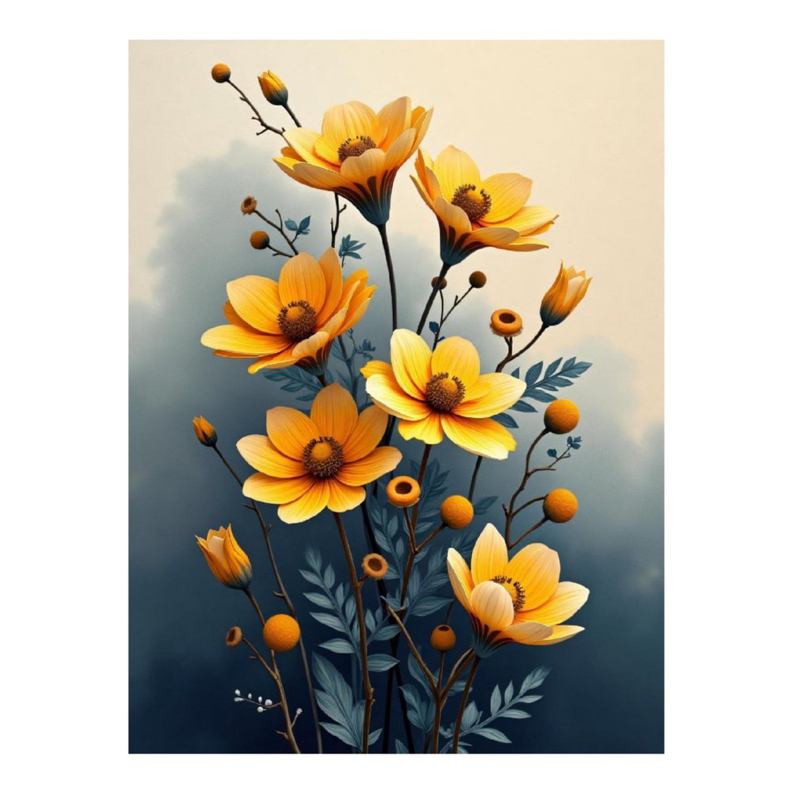 Diamond Art Kits for Adults - Flower Yellow Print No.68 5D Frameless Dimond Painting Kit for Adults Beginner, Round Diamond Kits for Home Wall Decor, Gift for Women