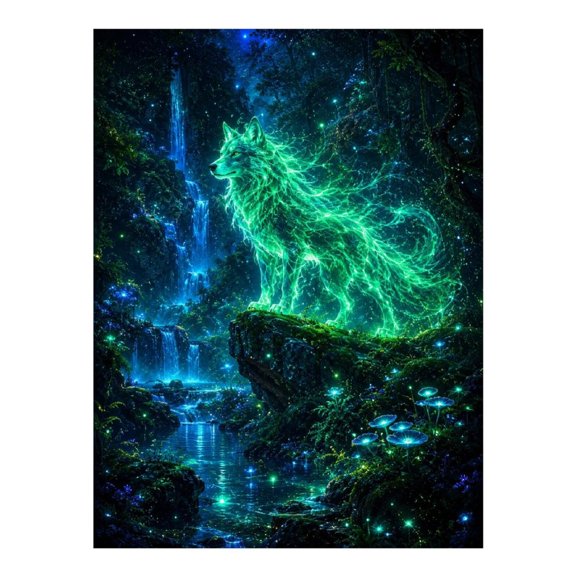 Diamond Art Kits for Adults - Forest Green Wolf 5d Diamond Painting for Adults, Frameless Diamond Art for Adults Beginners, Diamond Painting Kits for Adults for Home Wall Decor 12x16 In