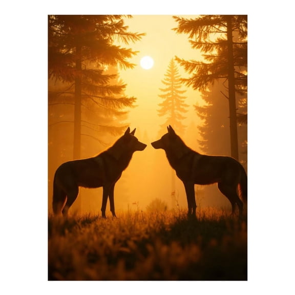 Diamond Art Kits for Adults, Forest Sunrise Wolves Silhouettes 5D Diamond Painting Kits for Adults Beginners, DIY Full Drill Diamond Painting, Gem Art and Crafts 12x16