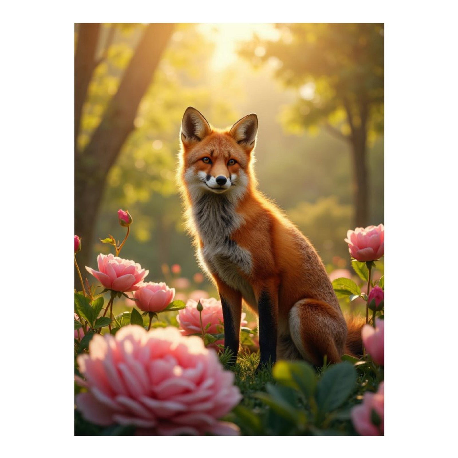 Diamond Art Kits for Adults, Fox In Blooming Garden 5D Diamond Painting Kits for Adults Beginners, DIY Full Drill Diamond Painting, Gem Art and Crafts 12x16