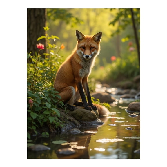 Diamond Art Kits for Adults, Fox Riverside Nature Scene 5D Diamond Painting Kits for Adults Beginners, DIY Full Drill Diamond Painting, Gem Art and Crafts 12x16