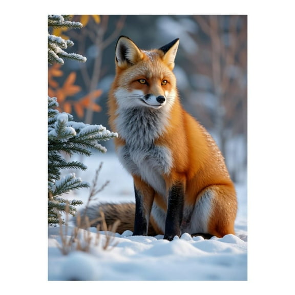 Diamond Art Kits for Adults, Fox Snow Sitting Winter Scene 5D Diamond Painting Kits for Adults Beginners, DIY Full Drill Diamond Painting, Gem Art and Crafts 12x16