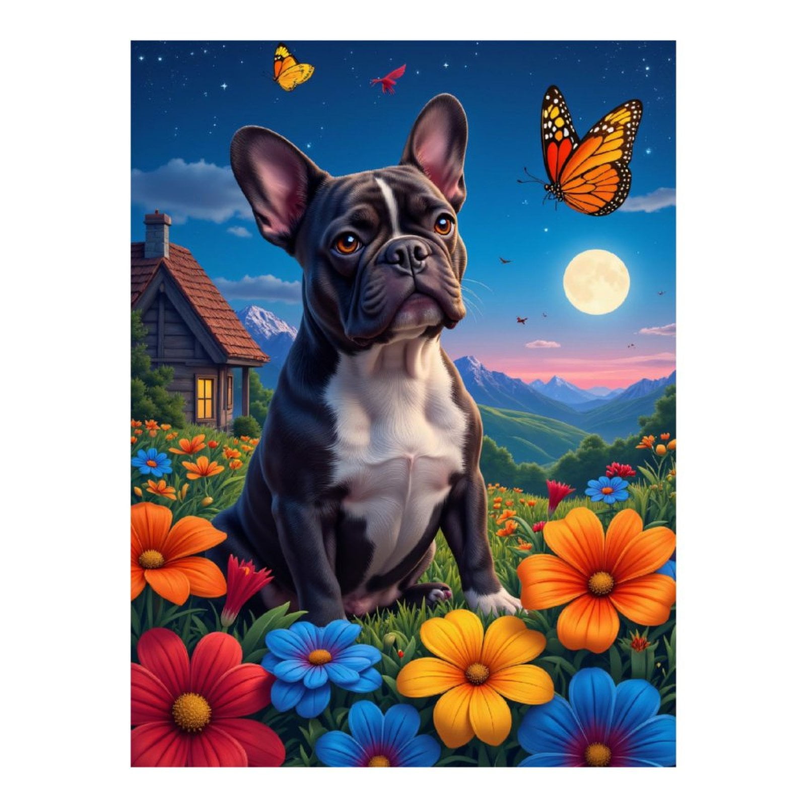 Diamond Art Kits for Adults, French Bulldog In Vibrant Flower Meadow 5D Diamond Painting Kits for Adults Beginners, DIY Full Drill Diamond Painting, Gem Art and Crafts 12x16