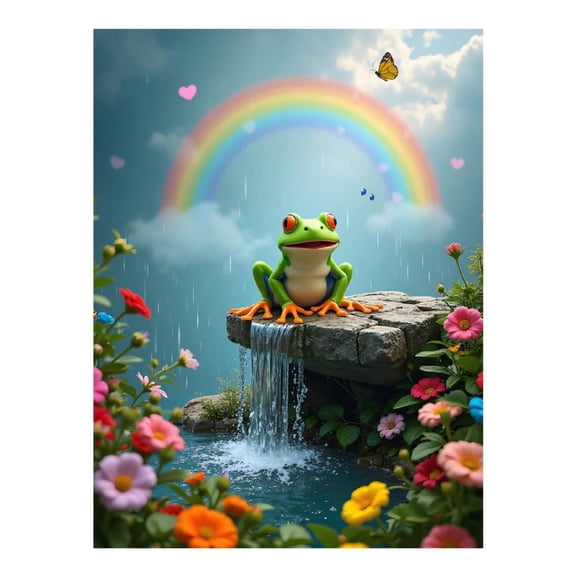 Diamond Art Kits for Adults, Frog Rainbow Waterfall Garden Scene 5D Diamond Painting Kits for Adults Beginners, DIY Full Drill Diamond Painting, Gem Art and Crafts 12x16