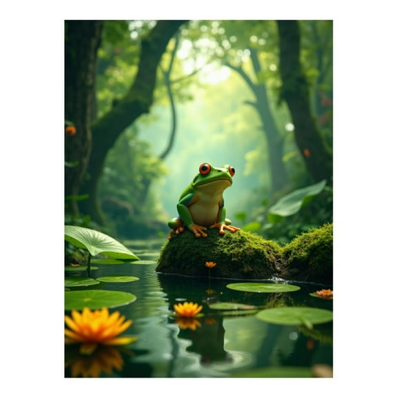 Diamond Art Kits for Adults, Frog Sitting On Moss In Forest Lake 5D Diamond Painting Kits for Adults Beginners, DIY Full Drill Diamond Painting, Gem Art and Crafts 12x16