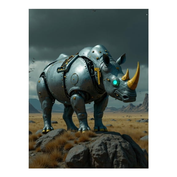 Diamond Art Kits for Adults, Futuristic Robot Rhino Landscape 5D Diamond Painting Kits for Adults Beginners, DIY Full Drill Diamond Painting, Gem Art and Crafts 12x16