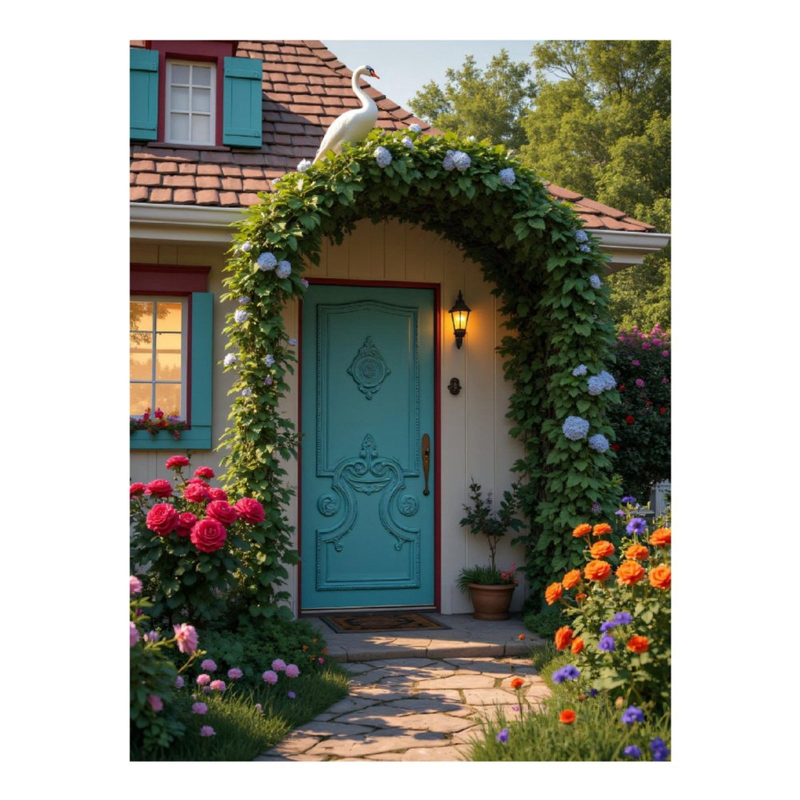 Diamond Art Kits for Adults, Garden Arch Vibrant Flowers Swan Door 5D Diamond Painting Kits for Adults Beginners, DIY Full Drill Diamond Painting, Gem Art and Crafts 12x16