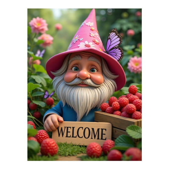 Diamond Art Kits for Adults, Garden Gnome Pink Hat Berries Welcome 5D Diamond Painting Kits for Adults Beginners, DIY Full Drill Diamond Painting, Gem Art and Crafts 12x16