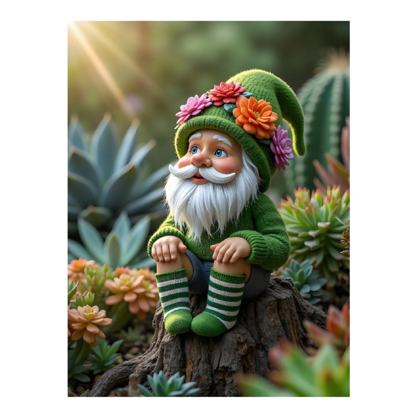 Diamond Art Kits for Adults, Garden Gnome Sitting Among Cacti 5D Diamond Painting Kits for Adults Beginners, DIY Full Drill Diamond Painting, Gem Art and Crafts 12x16