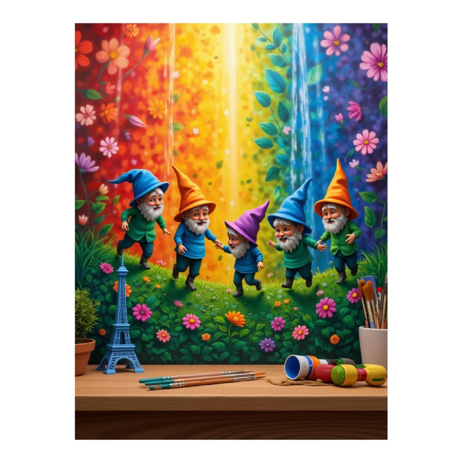 Diamond Art Kits for Adults, Garden Gnomes Rainbow Fun Scene 5D Diamond Painting Kits for Adults Beginners, DIY Full Drill Diamond Painting, Gem Art and Crafts 12x16
