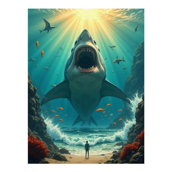 Diamond Art Kits for Adults, Giant Shark Ocean Encounter Fantasy 5D Diamond Painting Kits for Adults Beginners, DIY Full Drill Diamond Painting, Gem Art and Crafts 12x16