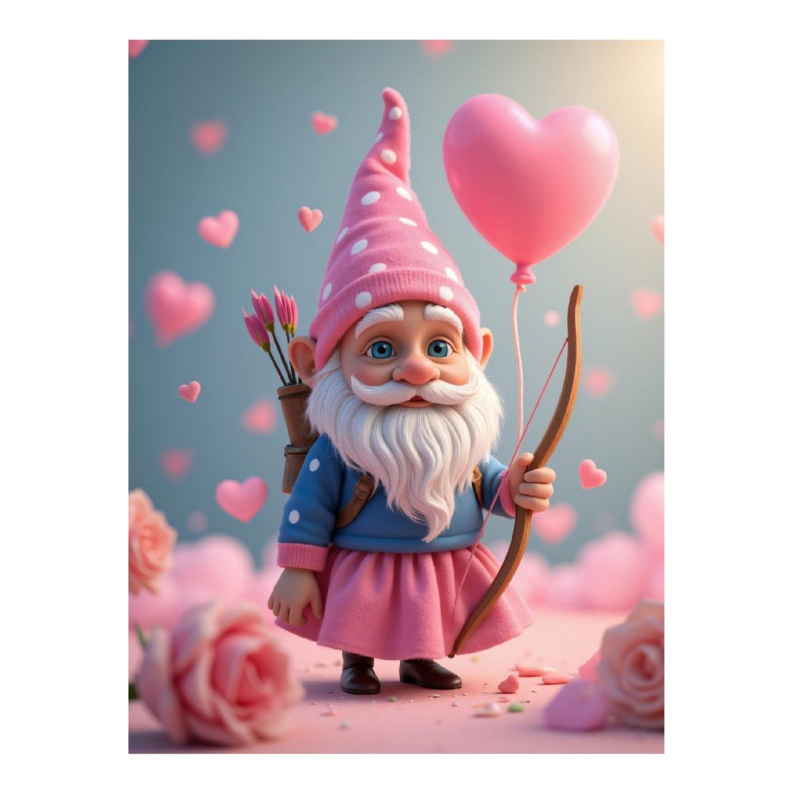 Diamond Art Kits for Adults, Gnome Love Balloon Pink Hearts 5D Diamond Painting Kits for Adults Beginners, DIY Full Drill Diamond Painting, Gem Art and Crafts 12x16