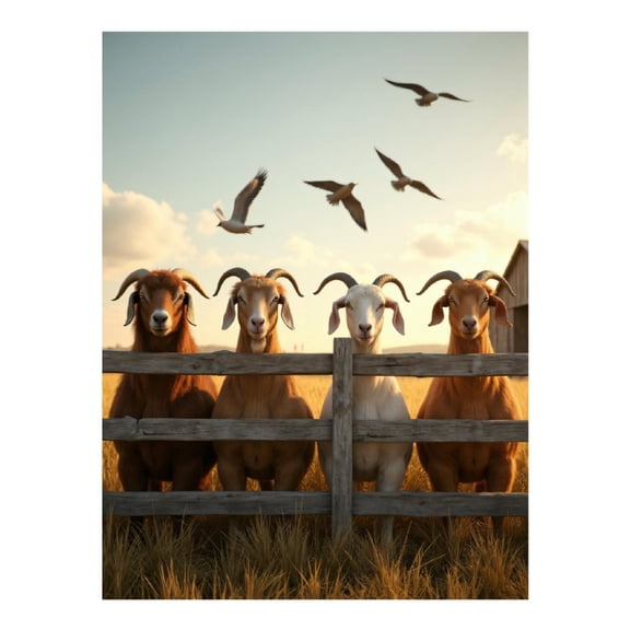 Diamond Art Kits for Adults, Goats Birds Fence Field Sky 5D Diamond Painting Kits for Adults Beginners, DIY Full Drill Diamond Painting, Gem Art and Crafts 12x16