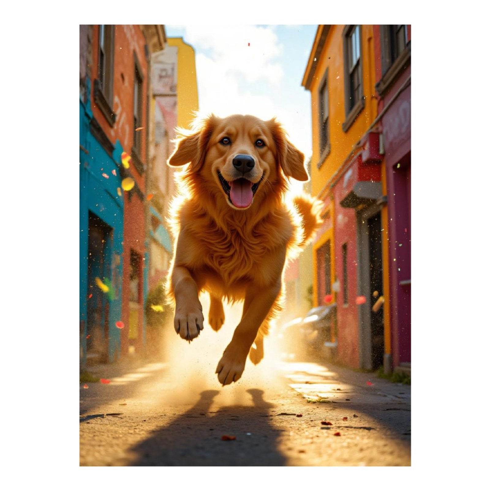 Diamond Art Kits for Adults, Golden Dog Joyful Streetscape 5D Diamond Painting Kits for Adults Beginners, DIY Full Drill Diamond Painting, Gem Art and Crafts 12x16