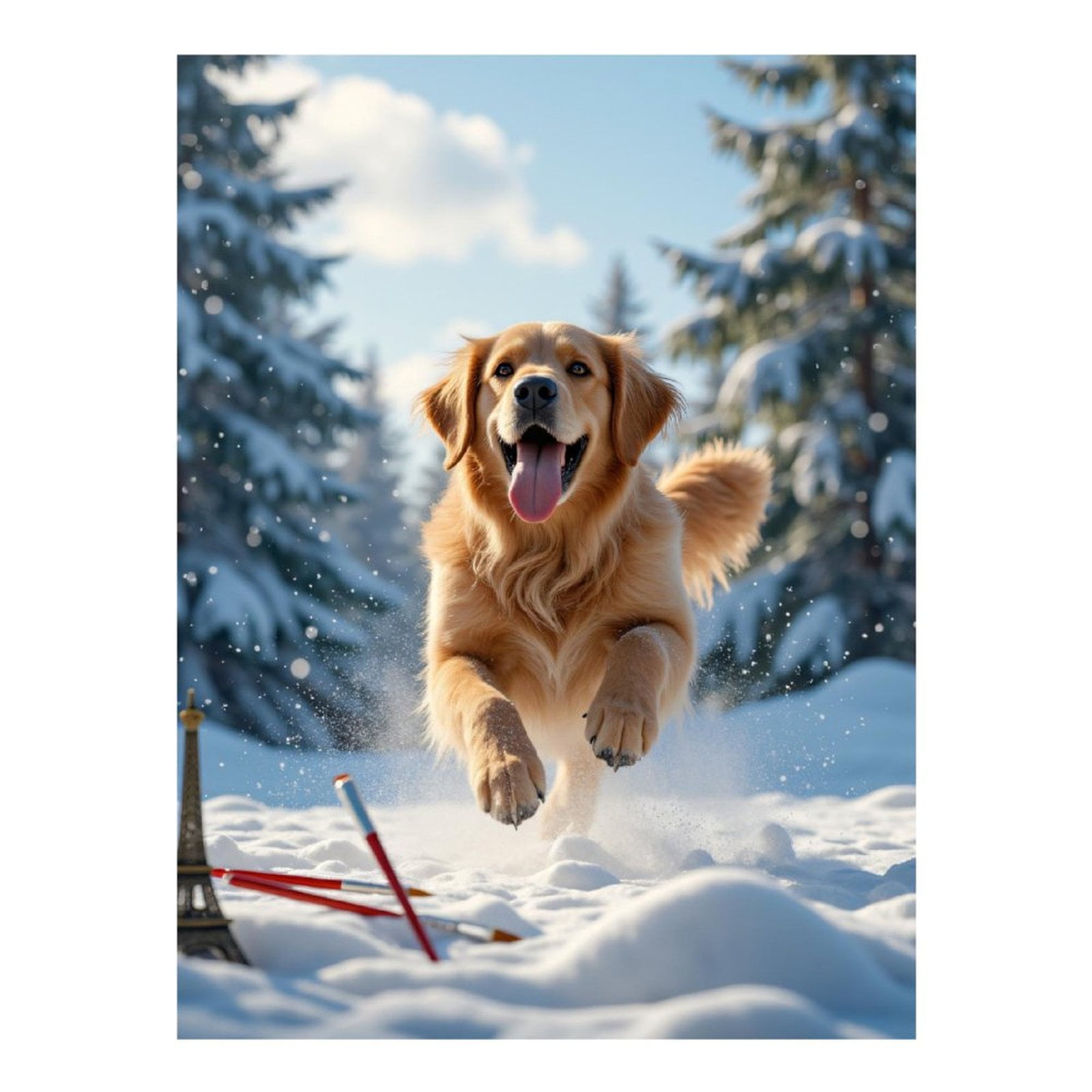 Diamond Art Kits for Adults, Golden Dog Running Snow Forest 5D Diamond Painting Kits for Adults Beginners, DIY Full Drill Diamond Painting, Gem Art and Crafts 12x16