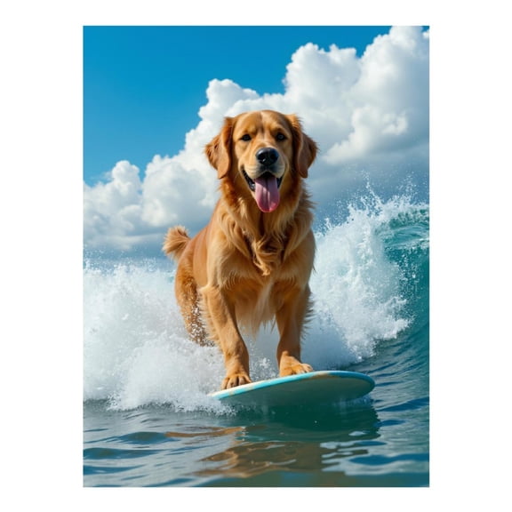 Diamond Art Kits for Adults, Golden Dog Surfing Ocean Waves 5D Diamond Painting Kits for Adults Beginners, DIY Full Drill Diamond Painting, Gem Art and Crafts 12x16