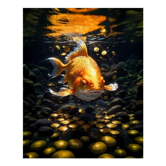 Diamond Art Kits for Adults, Golden Koi And TreasureDiamond Painting Kits for Beginners, Frameless Round 5D Full Drill Diamonds Art Gem Art Crafts Home Decor Gifts