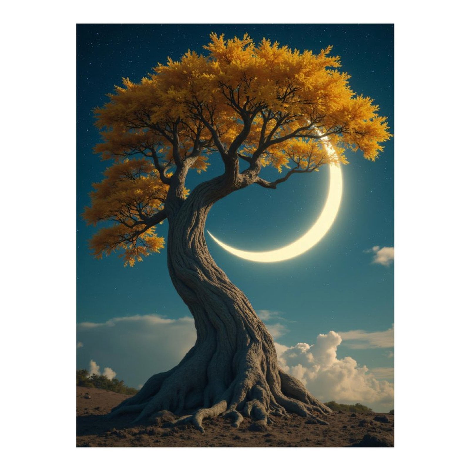 Diamond Art Kits for Adults, Golden Tree Crescent Moon Sky 5D Diamond Painting Kits for Adults Beginners, DIY Full Drill Diamond Painting, Gem Art and Crafts 12x16