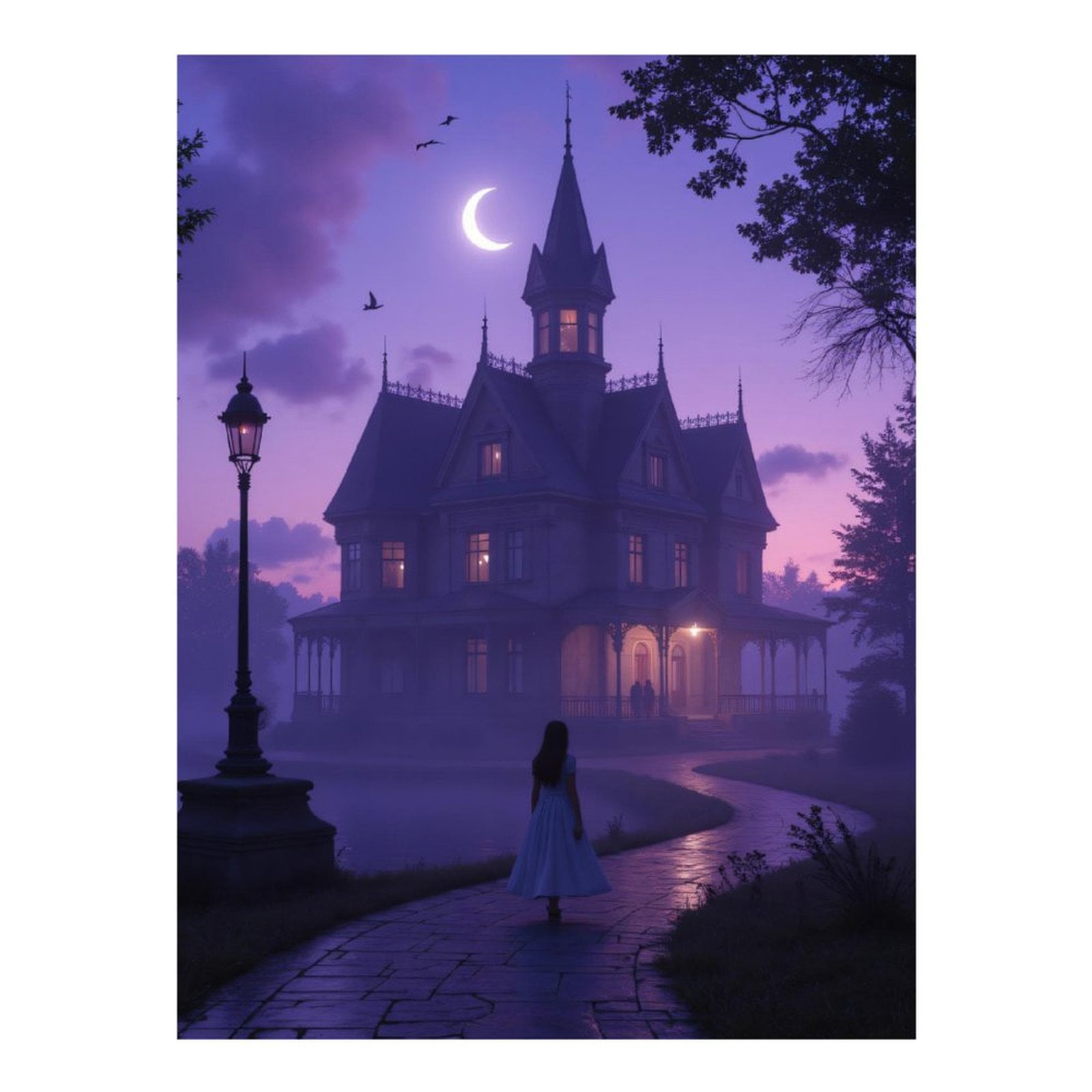 Diamond Art Kits for Adults, Gothic Night Enchanted Mansion Pathway 5D Diamond Painting Kits for Adults Beginners, DIY Full Drill Diamond Painting, Gem Art and Crafts 12x16