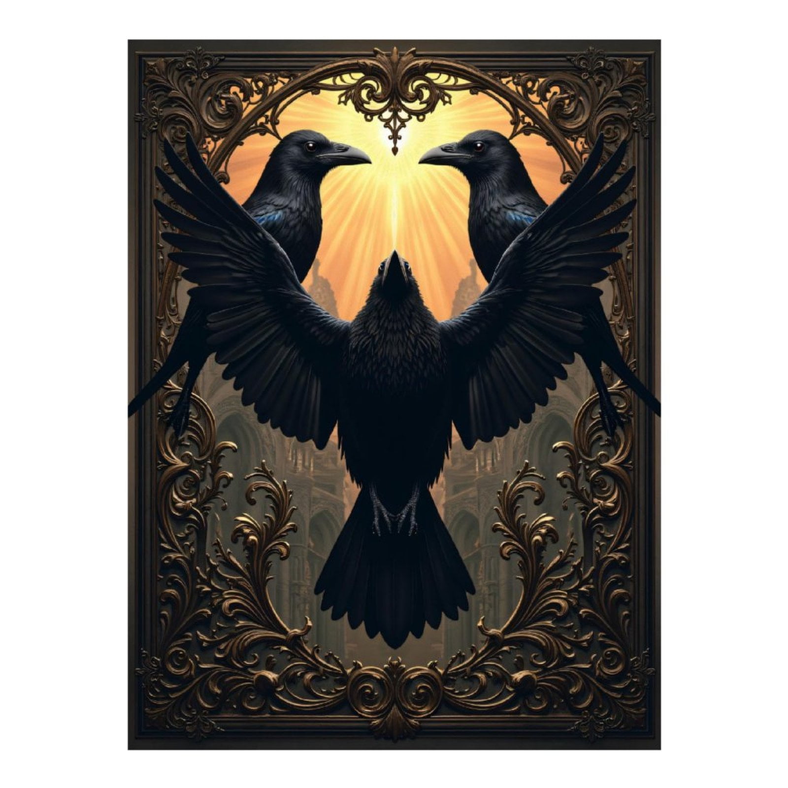 Diamond Art Kits for Adults, Gothic Ravens Ornate Frame Birds 5D Diamond Painting Kits for Adults Beginners, DIY Full Drill Diamond Painting, Gem Art and Crafts 12x16