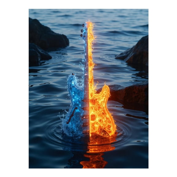 Diamond Art Kits for Adults, Guitar Fire Water Fusion Dual 5D Diamond Painting Kits for Adults Beginners, DIY Full Drill Diamond Painting, Gem Art and Crafts 12x16