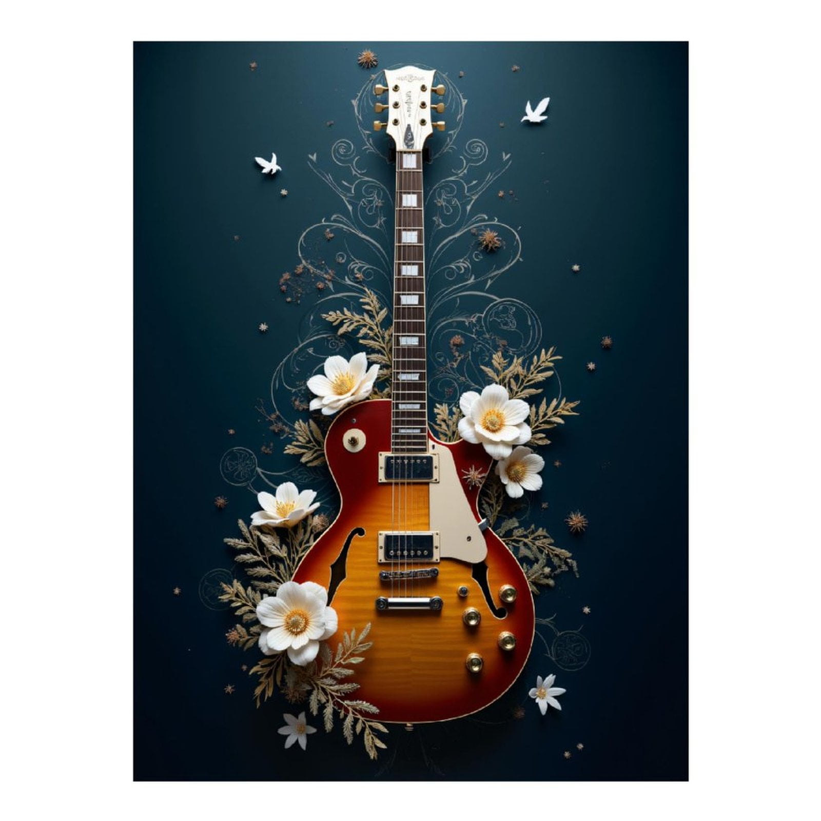 Diamond Art Kits for Adults, Guitar Floral Design Art Deco 5D Diamond Painting Kits for Adults Beginners, DIY Full Drill Diamond Painting, Gem Art and Crafts 12x16