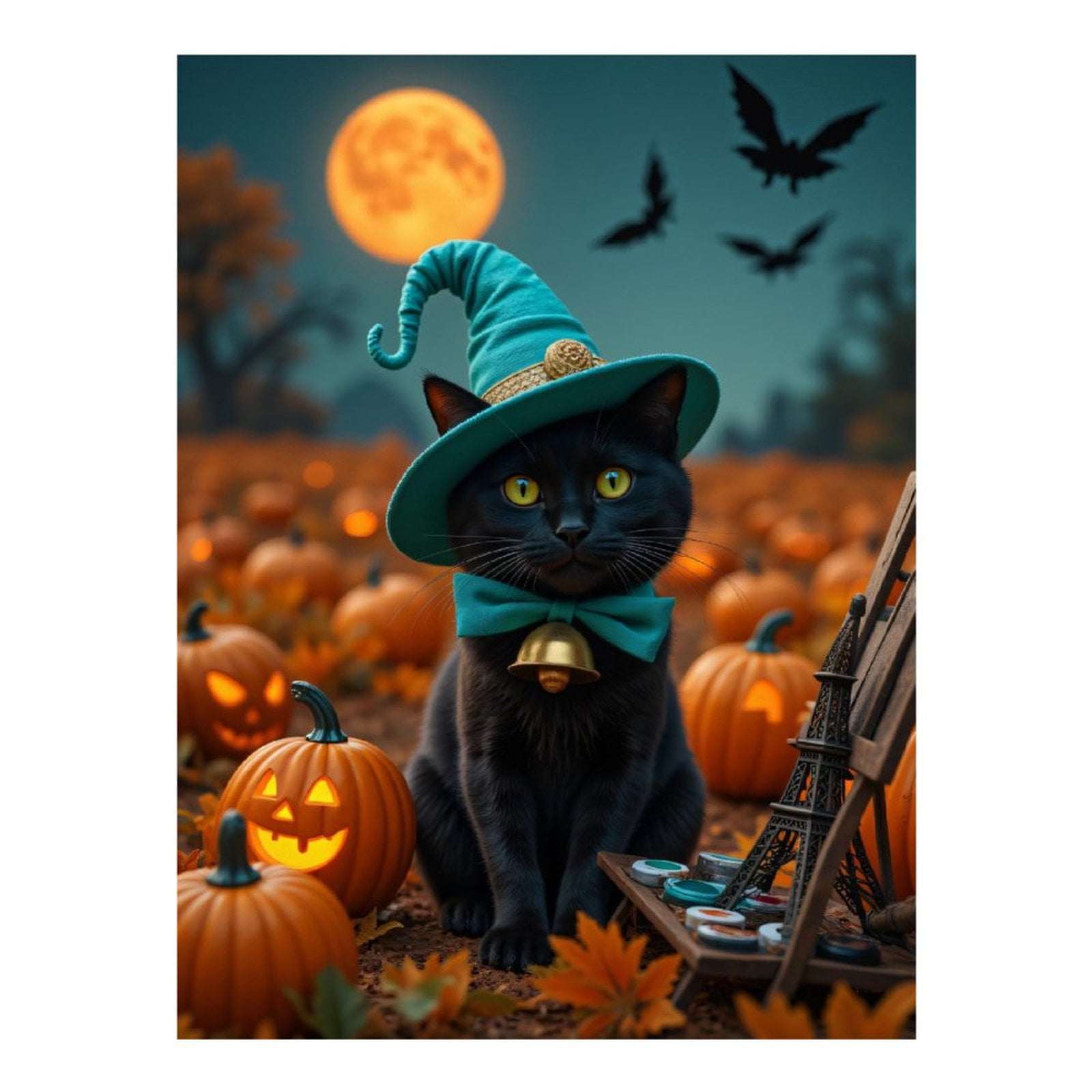 Diamond Art Kits for Adults, Halloween Cat Pumpkins Moonlit Night 5D Diamond Painting Kits for Adults Beginners, DIY Full Drill Diamond Painting, Gem Art and Crafts 12x16