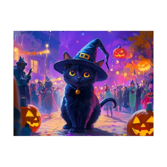 Diamond Art Kits for Adults, Halloween Cute Black Cat Witch HatDiamond Painting Kits for Beginners, Frameless Round 5D Full Drill Diamonds Art Pictures Gem Art Crafts Home Decor Gifts