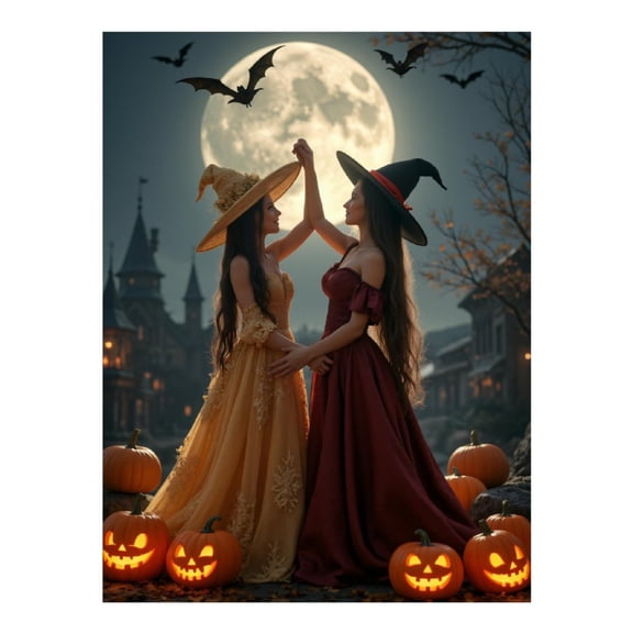 Diamond Art Kits for Adults, Halloween Moonlit Dance Celebration 5D Diamond Painting Kits for Adults Beginners, DIY Full Drill Diamond Painting, Gem Art and Crafts 12x16